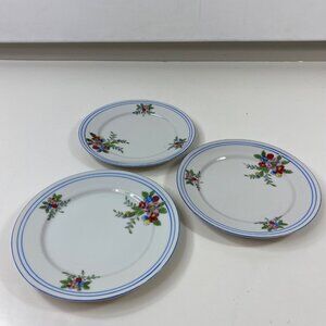 Vintage Japan Floral Side 7.5" Plates Set Of 3 Blue Trim